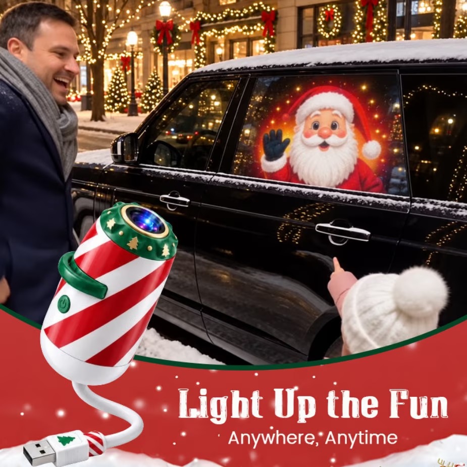🎄 Merry Ride Christmas Car Projector Light – USB Holiday Projector for Car, Window, Wall & Home Decor