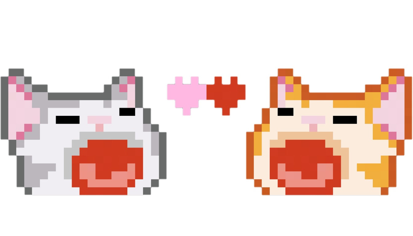 Two yawning kittens pixel art