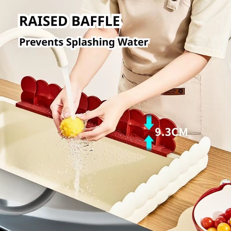 Silicone Sink Splash Guard with Suction Cups – Waterproof Water Barrier for Kitchen Sink