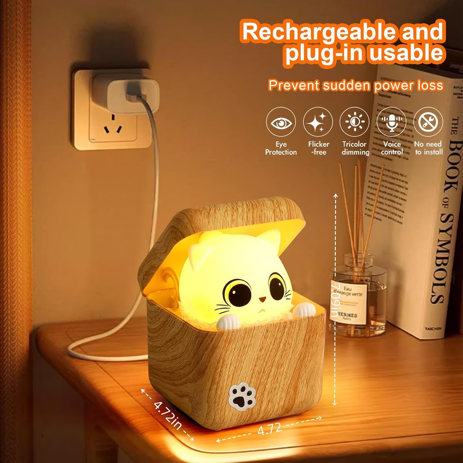 Rechargeable Shy Cat Night Light with Remote & Touch Control