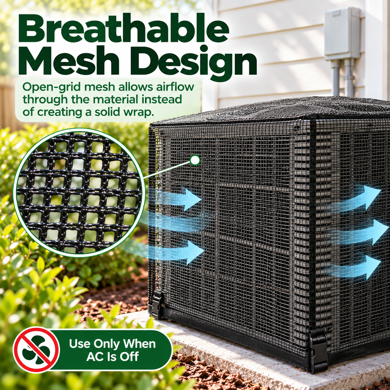 Open-grid mesh detail, for use only when the AC is off