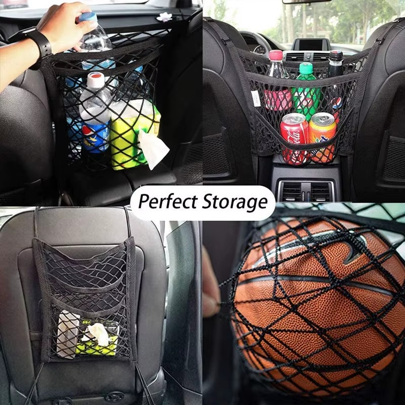 Car Seat Storage Net Bag – Stretchable Pet Barrier & Organizer