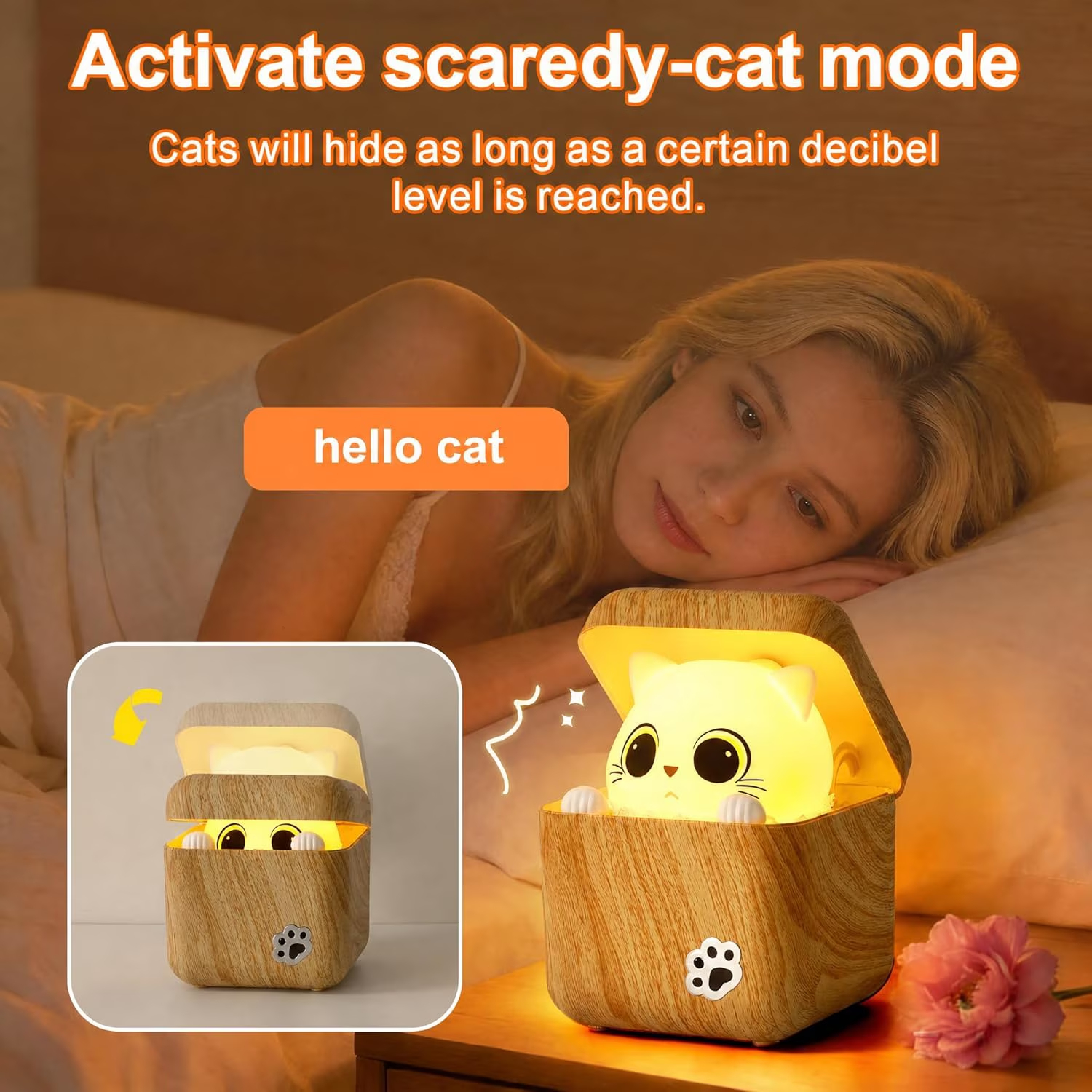 Rechargeable Shy Cat Night Light with Remote & Touch Control