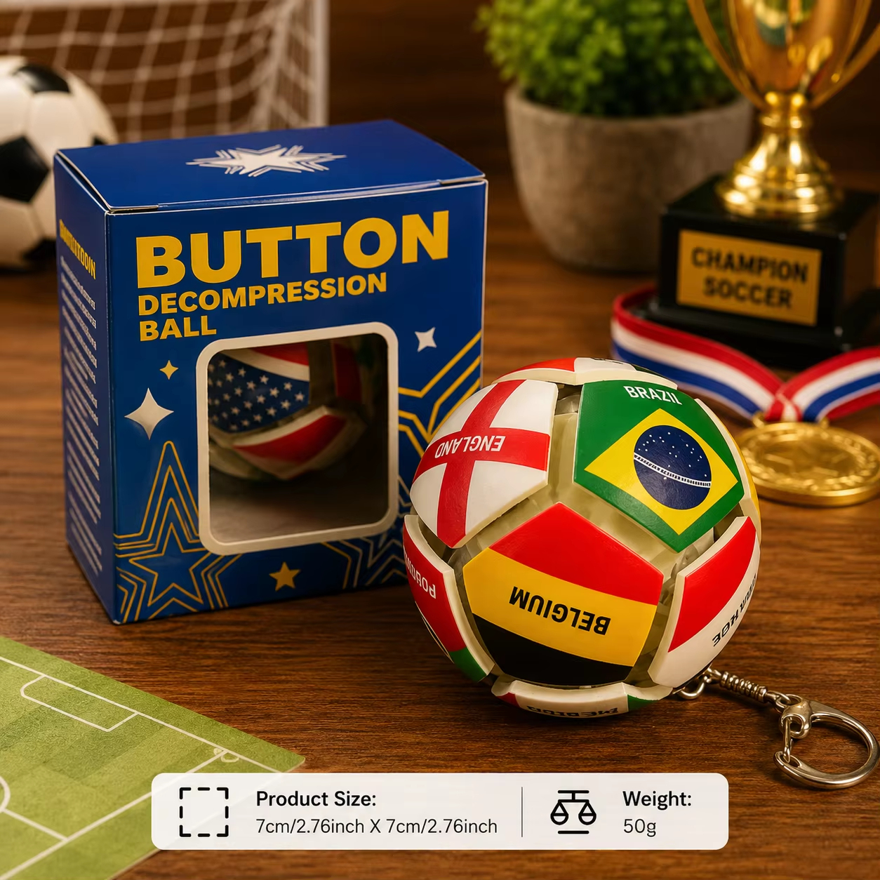 🏆⚽ 2026 World Cup Soccer Ball Fidget Button Keychain
