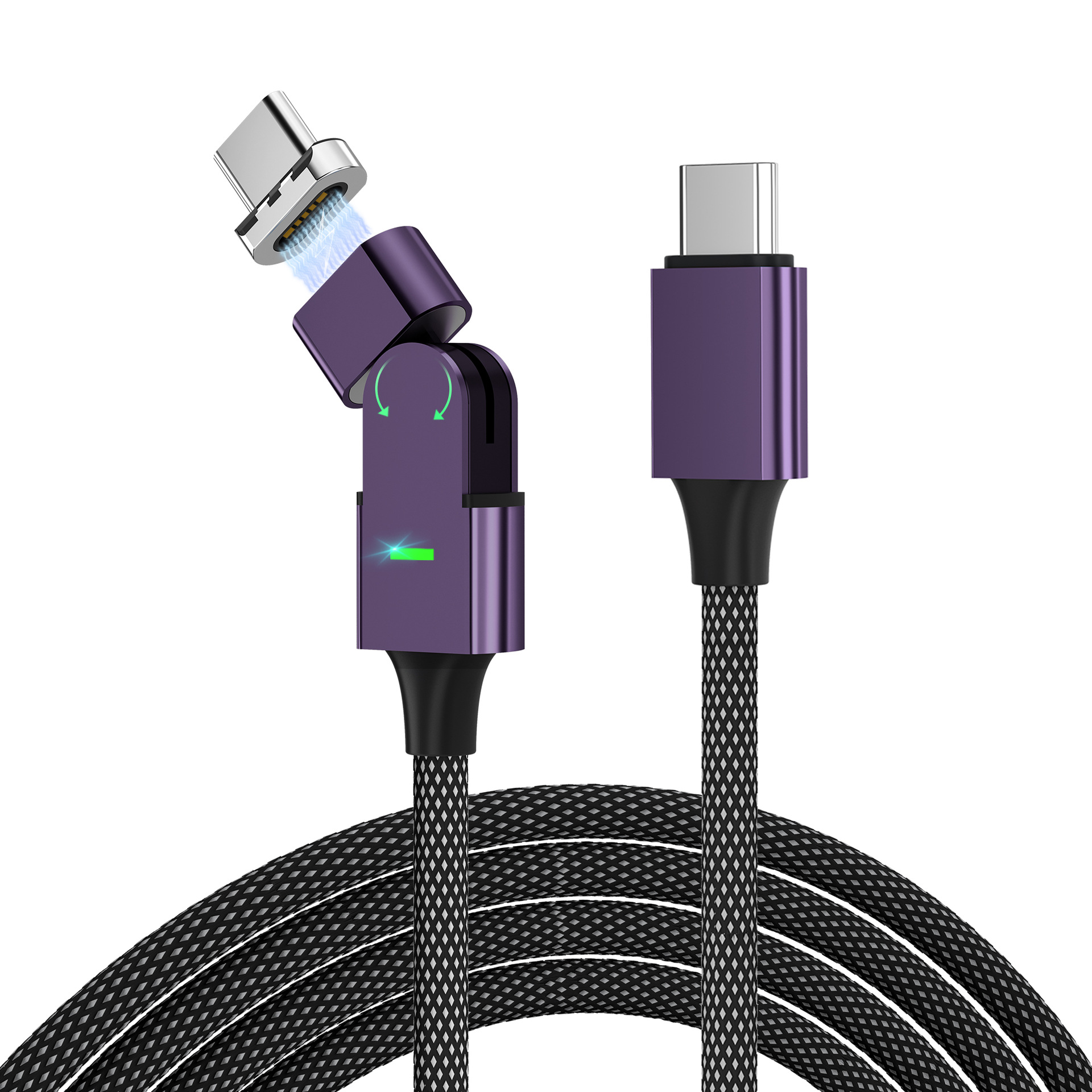 PD100W 180° Rotating 3-in-1 Magnetic Fast Charging Cable – USB-C, Lightning & Micro USB