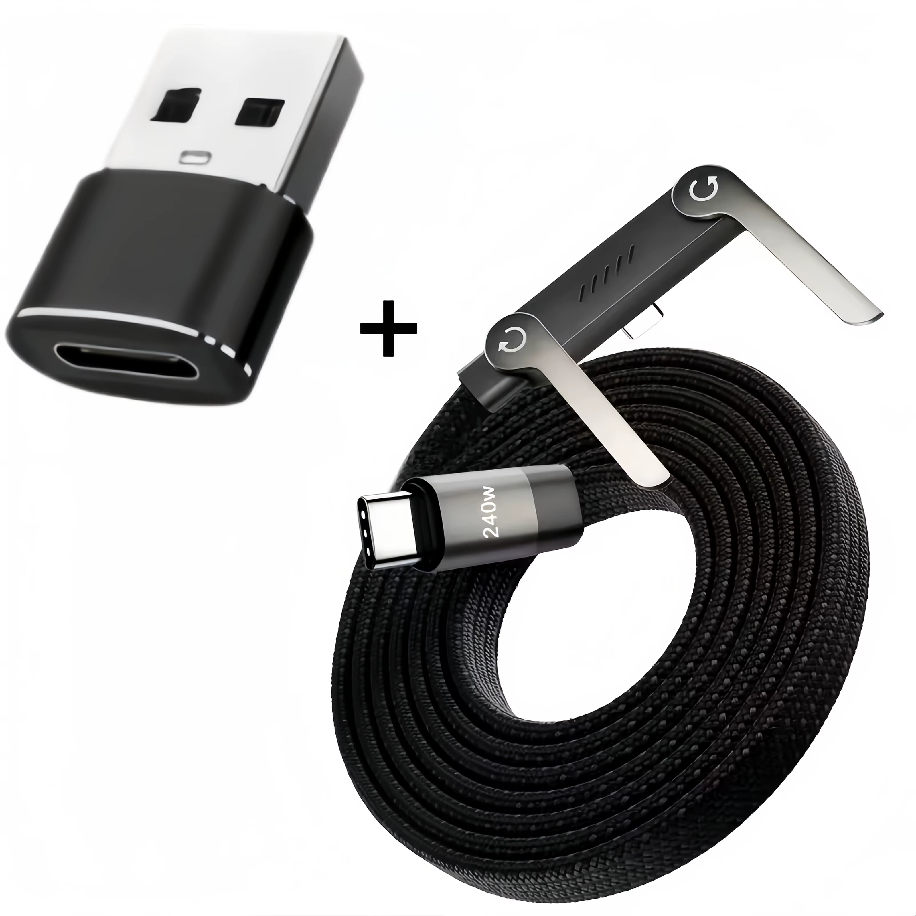 240W Foldable USB-C Fast Charging Cable with Built-in Phone Stand