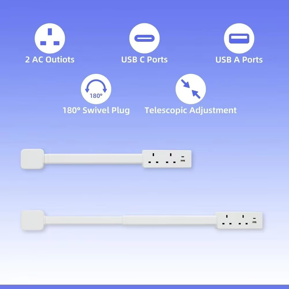 Retractable Outlet Extender with USB-A & USB-C – US/UK/AU