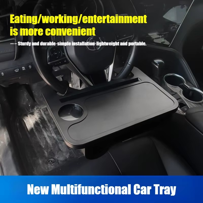 2-in-1 Car Steering Wheel Tray Table & Seat Gap Storage Box with Cup Holder
