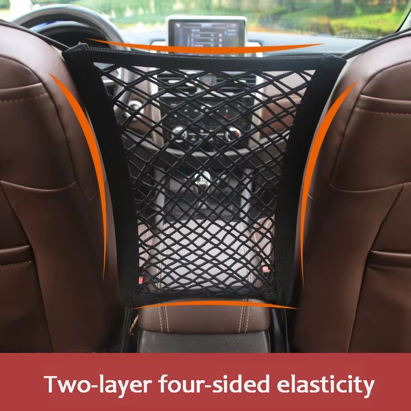 Car Seat Storage Net Bag – Stretchable Pet Barrier & Organizer
