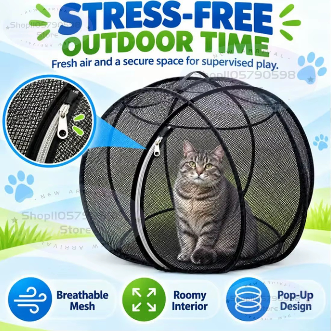 🐱🌍 360° Panoramic Rolling Cat Playpen Ball – Foldable Mesh Outdoor Pet Enclosure