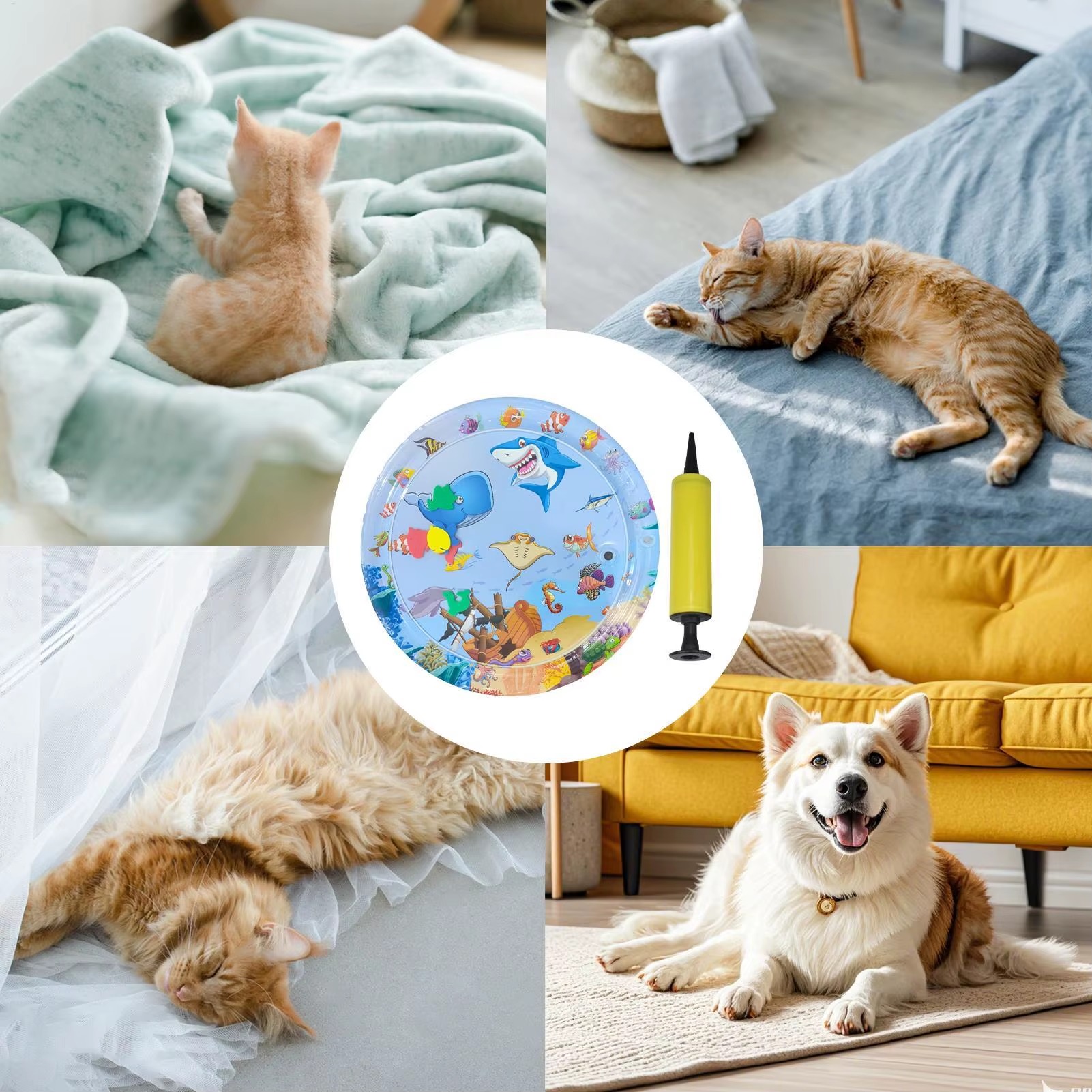 Cooling Water Sensory Mat for Cats – Inflatable Interactive Pet Play Mat with Pump