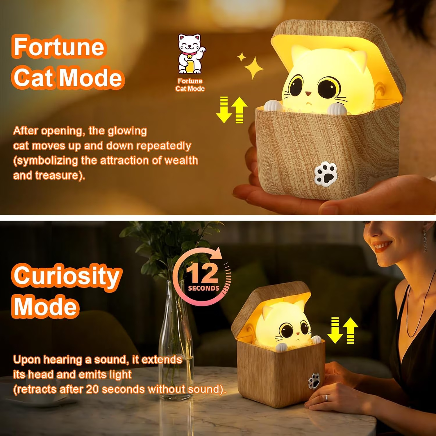 Rechargeable Shy Cat Night Light with Remote & Touch Control