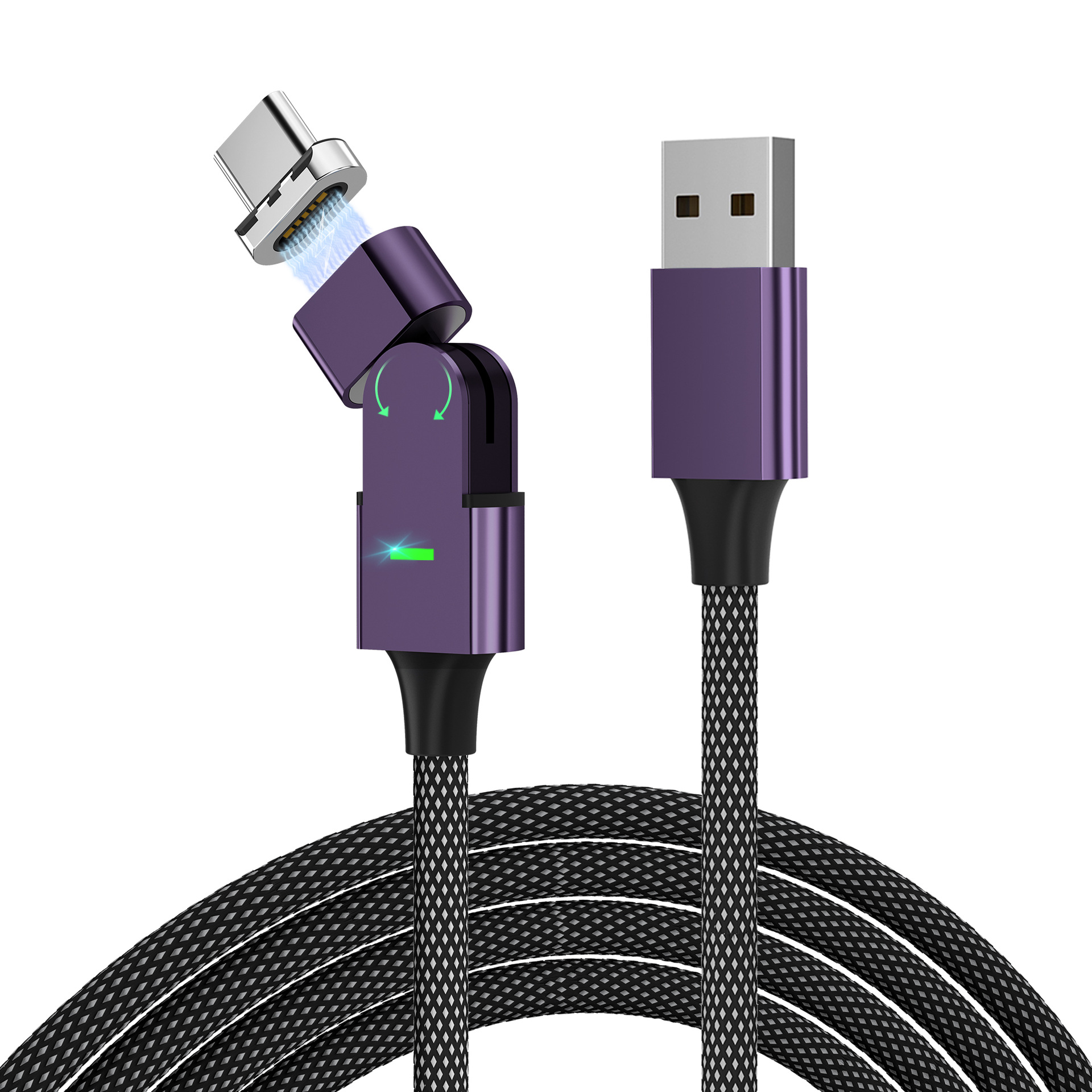 PD100W 180° Rotating 3-in-1 Magnetic Fast Charging Cable – USB-C, Lightning & Micro USB