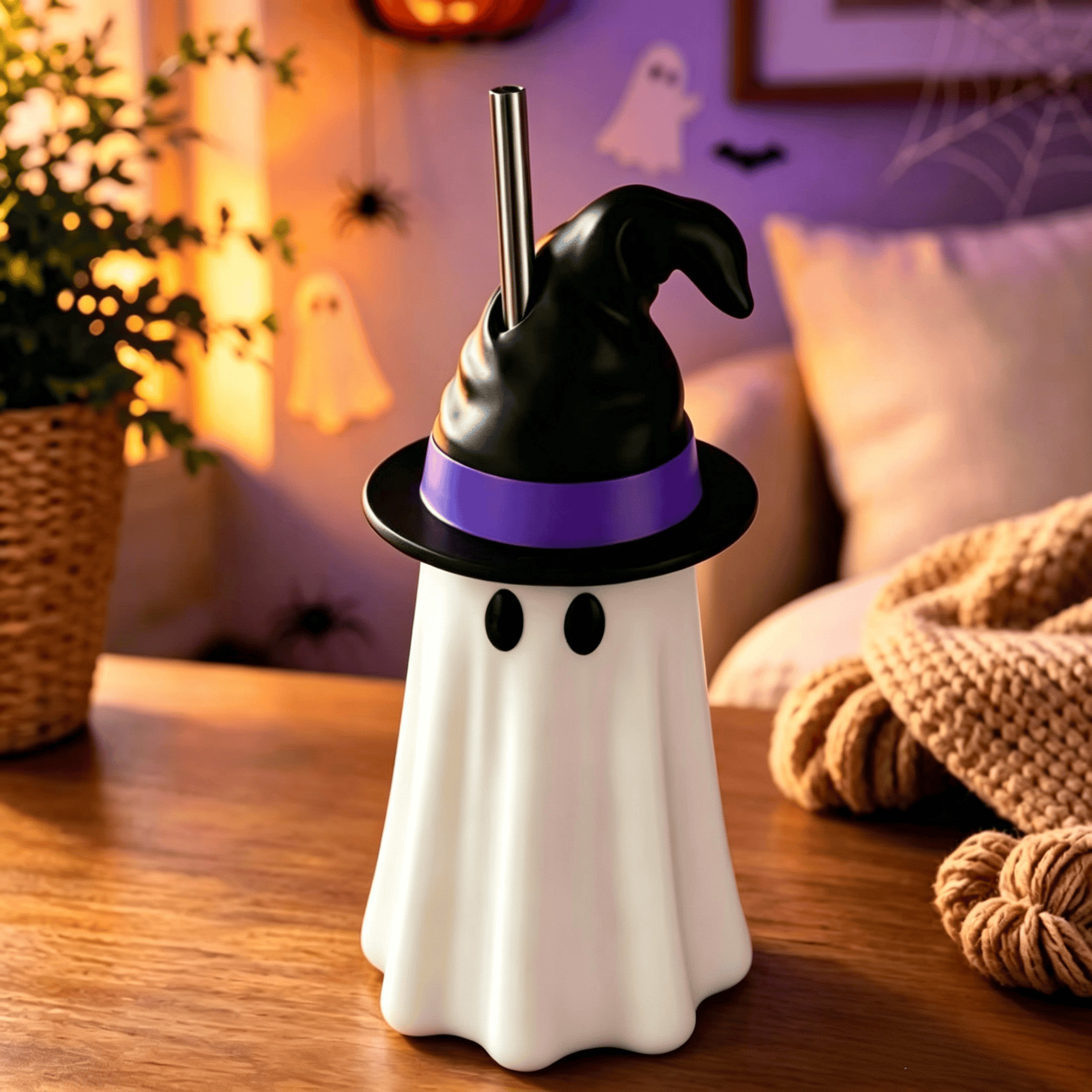 Halloween Ghost Can Holder – 3D Printed Spooky Witch Hat Beverage Can Stand
