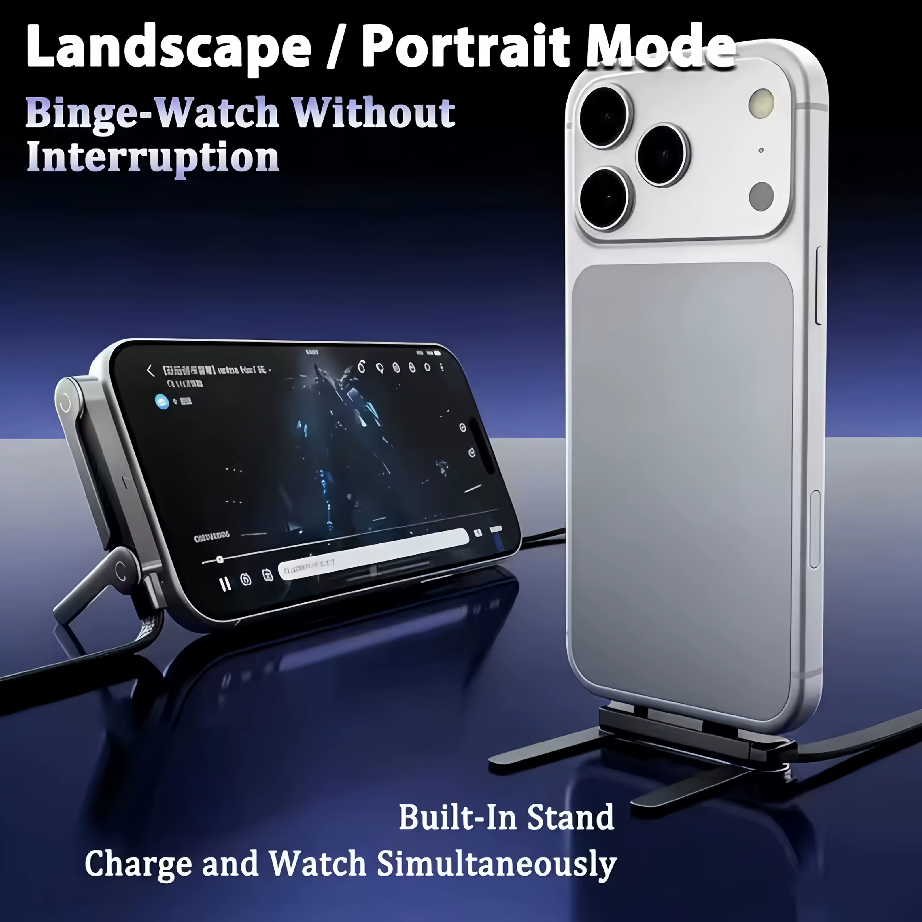 240W Foldable USB-C Fast Charging Cable with Built-in Phone Stand