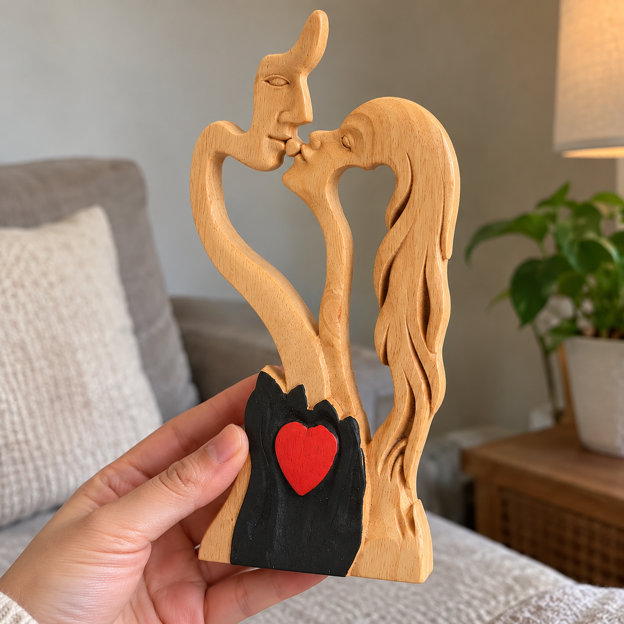 Hand-Carved Wooden Couple Sculpture – Christian Wedding, Anniversary & Valentine’s Day Gift