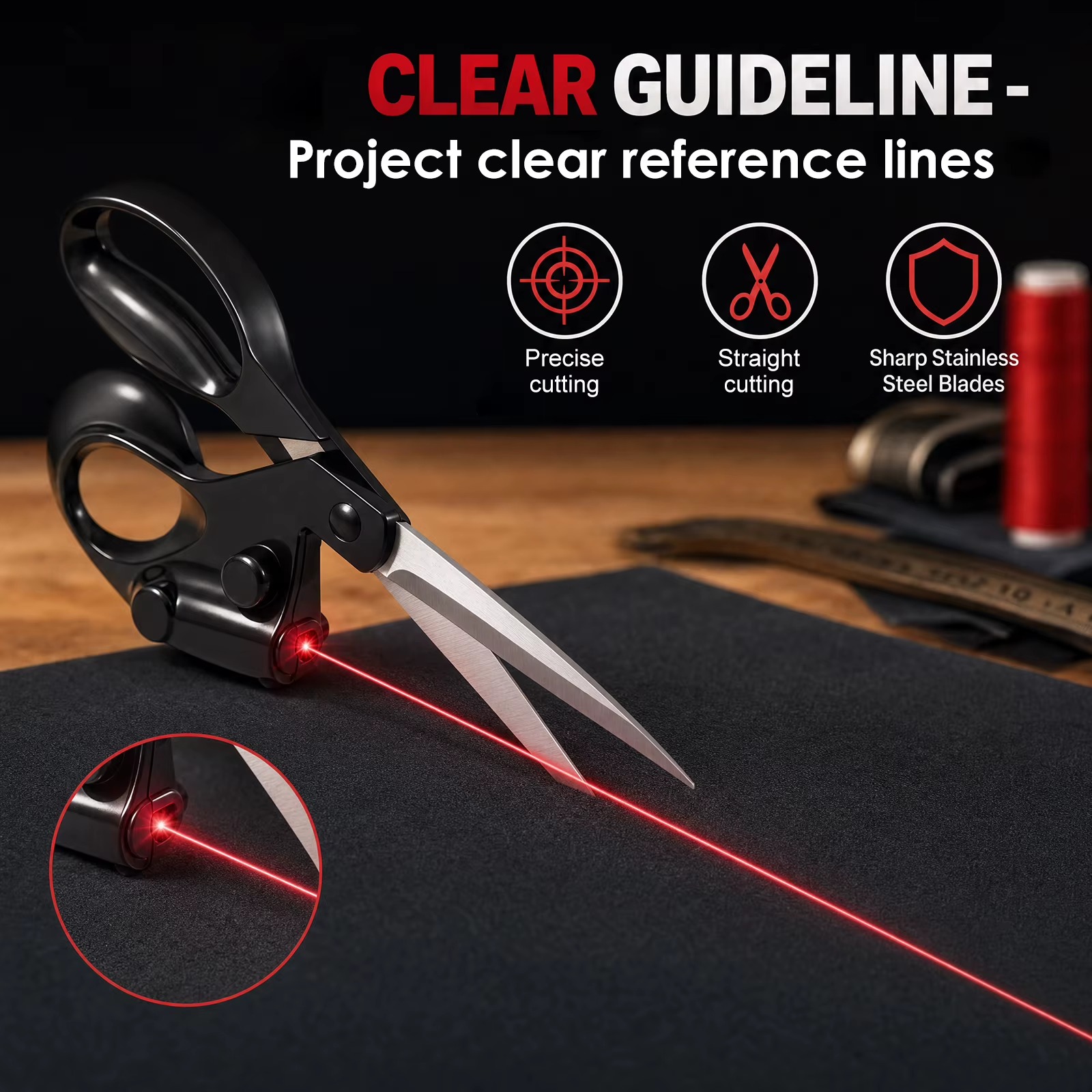 Laser Guided Precision Fabric Scissors – Straight Cutting Sewing & Craft Shears