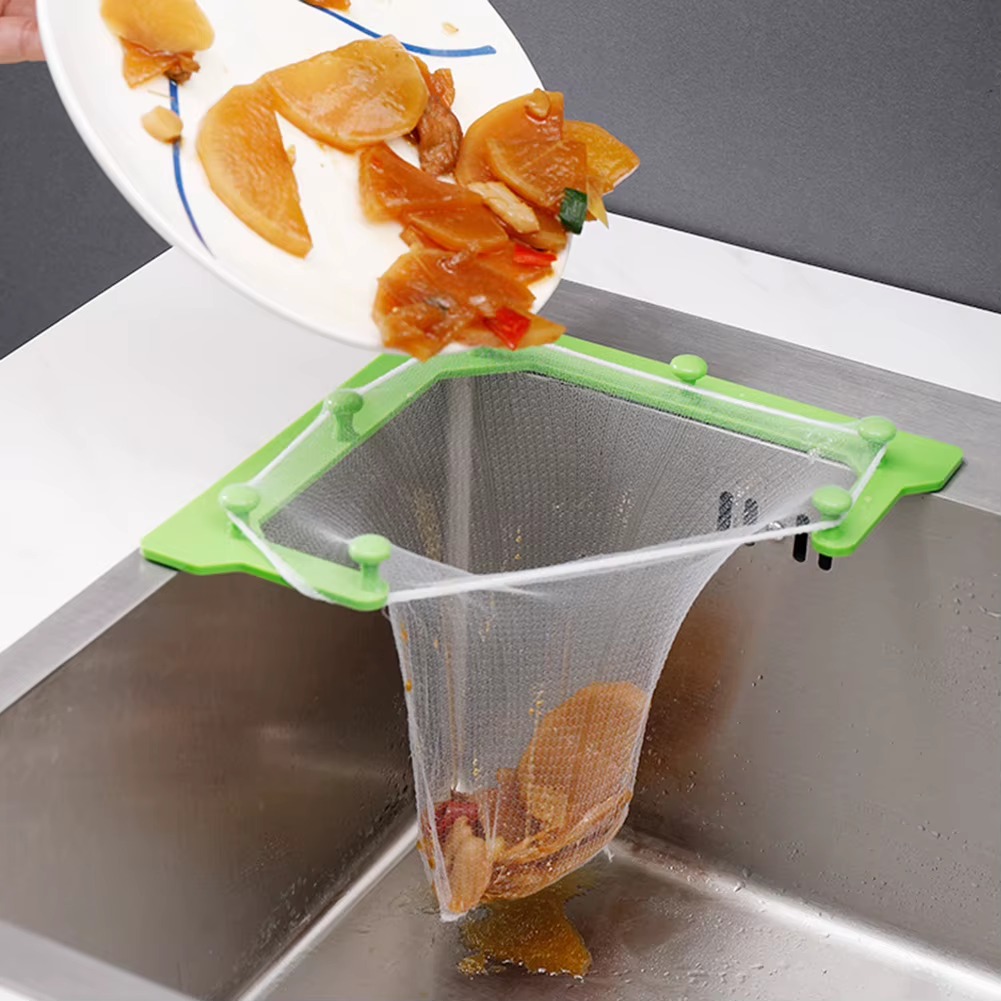 Kitchen Sink Corner Strainer Set – Triangle Drain Basket with 50 Replacement Mesh Bags