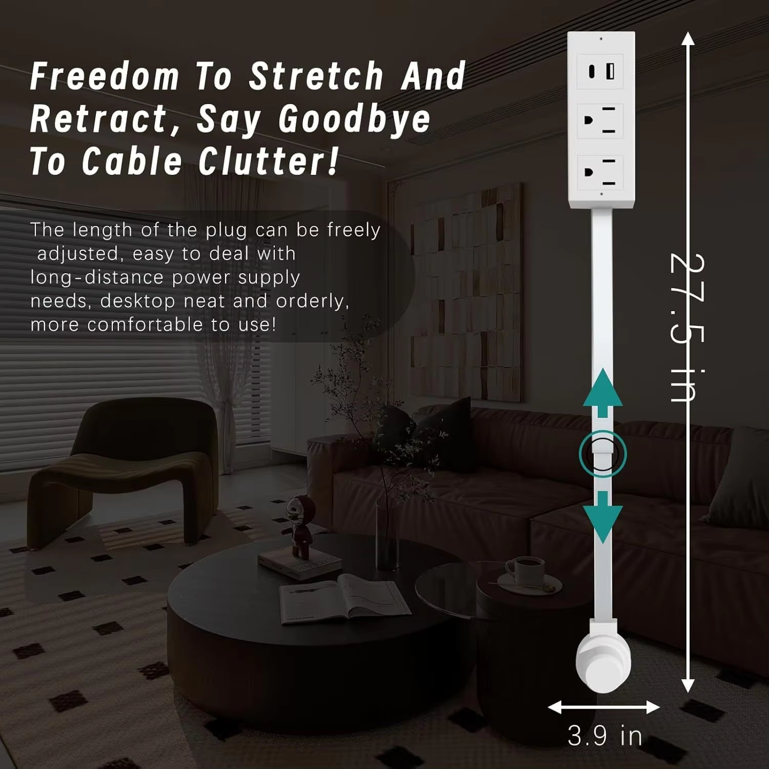 Retractable Outlet Extender with USB-A & USB-C – US/UK/AU