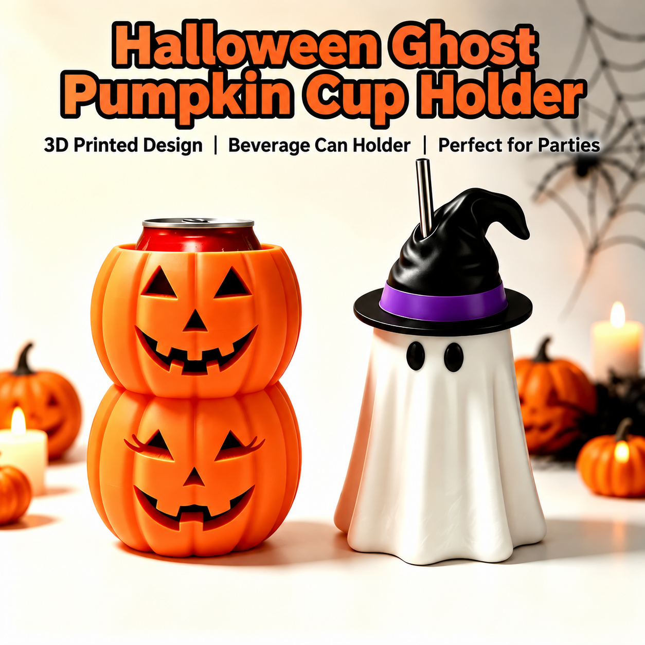 Halloween Ghost Can Holder – 3D Printed Spooky Witch Hat Beverage Can Stand
