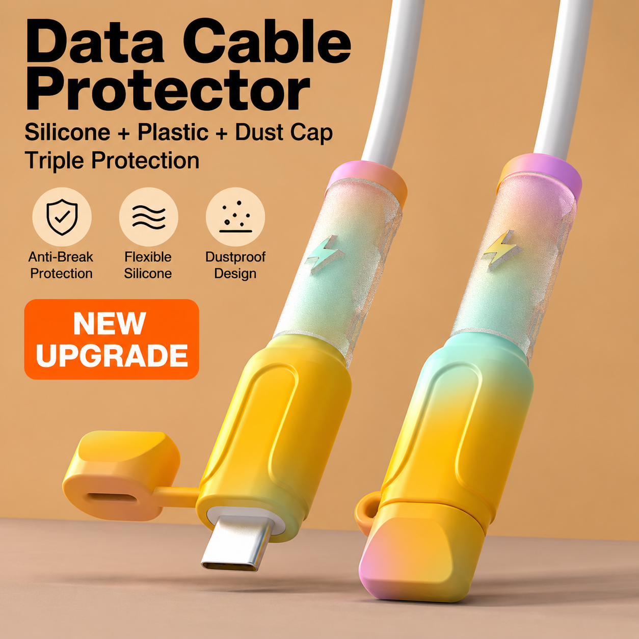 Soft Silicone Charging Cable Protector – Anti-Break Cable Sleeve with Dust Cap
