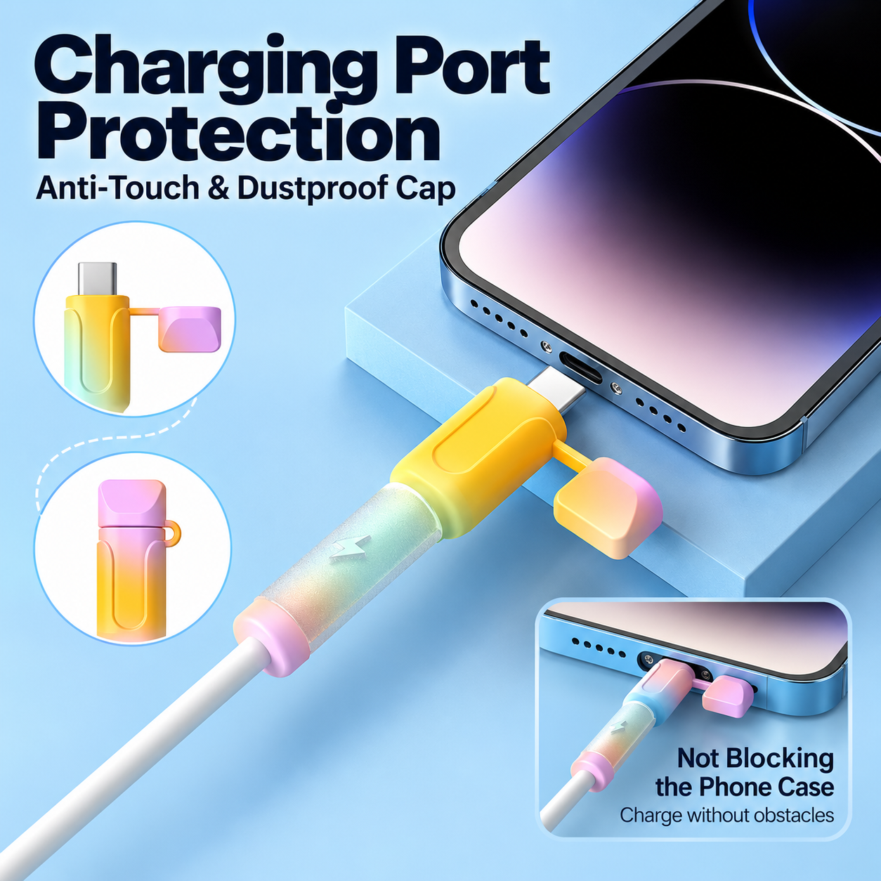 Soft Silicone Charging Cable Protector – Anti-Break Cable Sleeve with Dust Cap