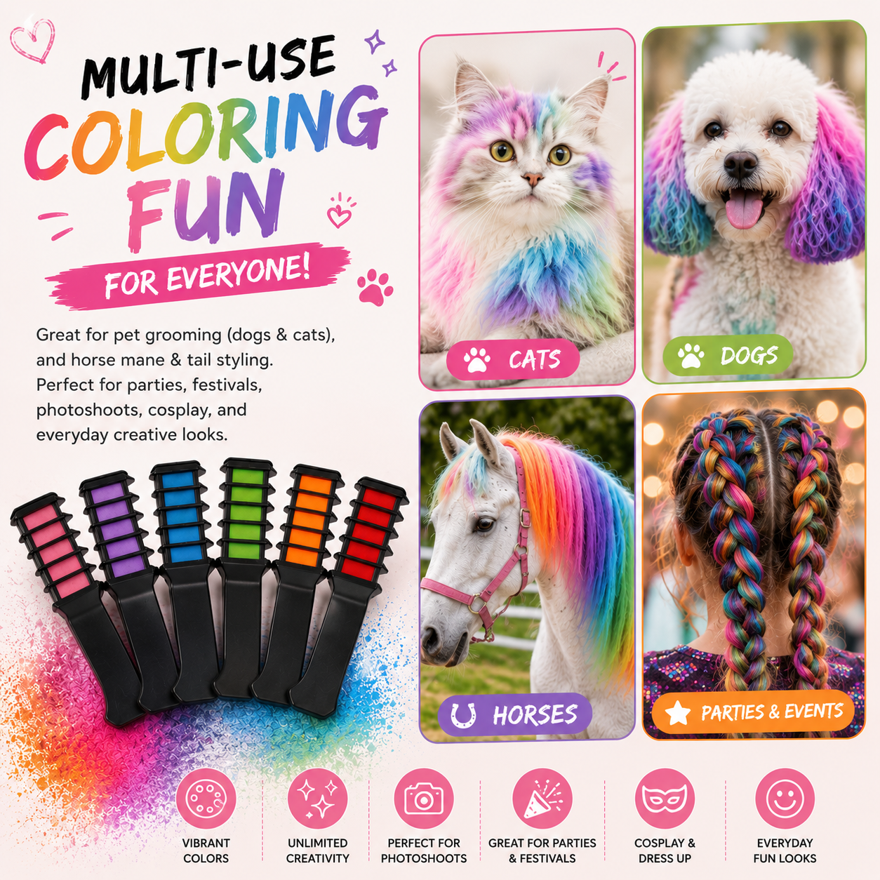 Hair Chalk Set, Temporary Washable Hair Dye for Kids, Pets, Horses & Styling