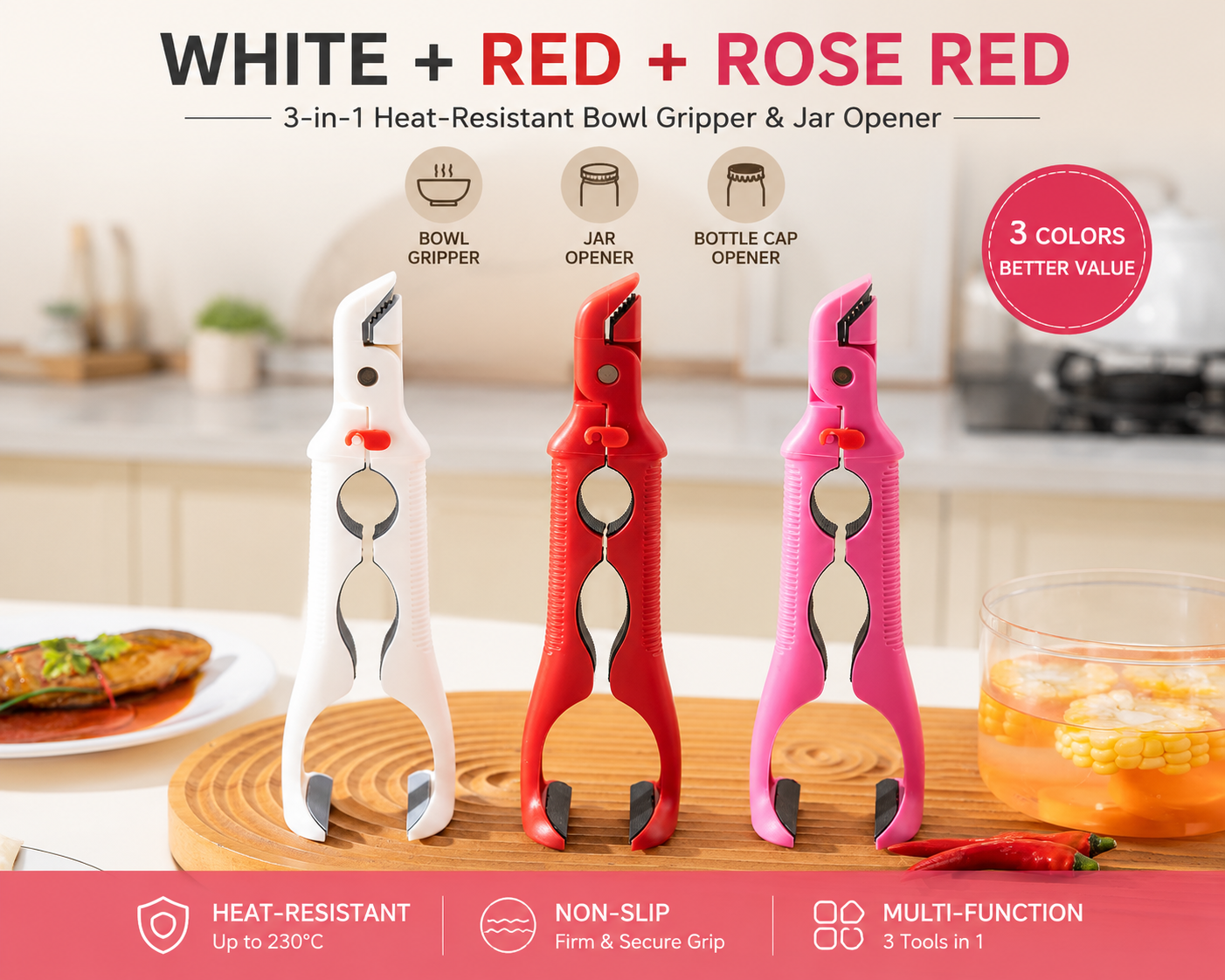 3-in-1 Heat-Resistant Bowl Gripper & Jar Opener
