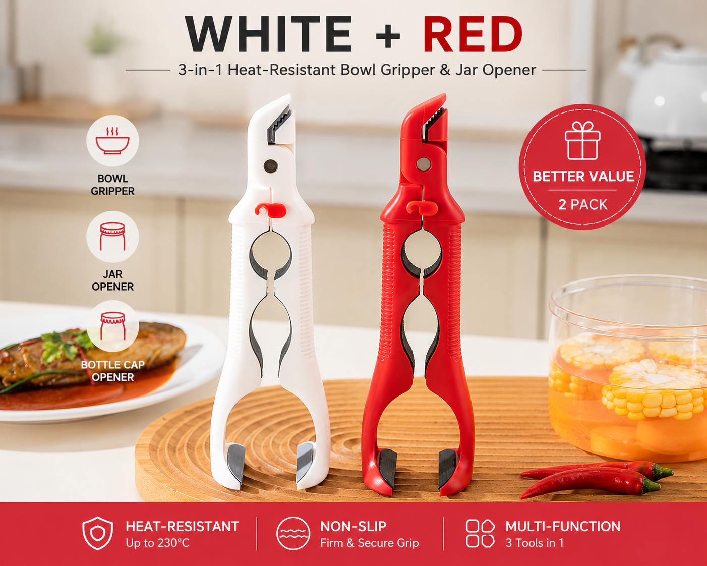 3-in-1 Heat-Resistant Bowl Gripper & Jar Opener