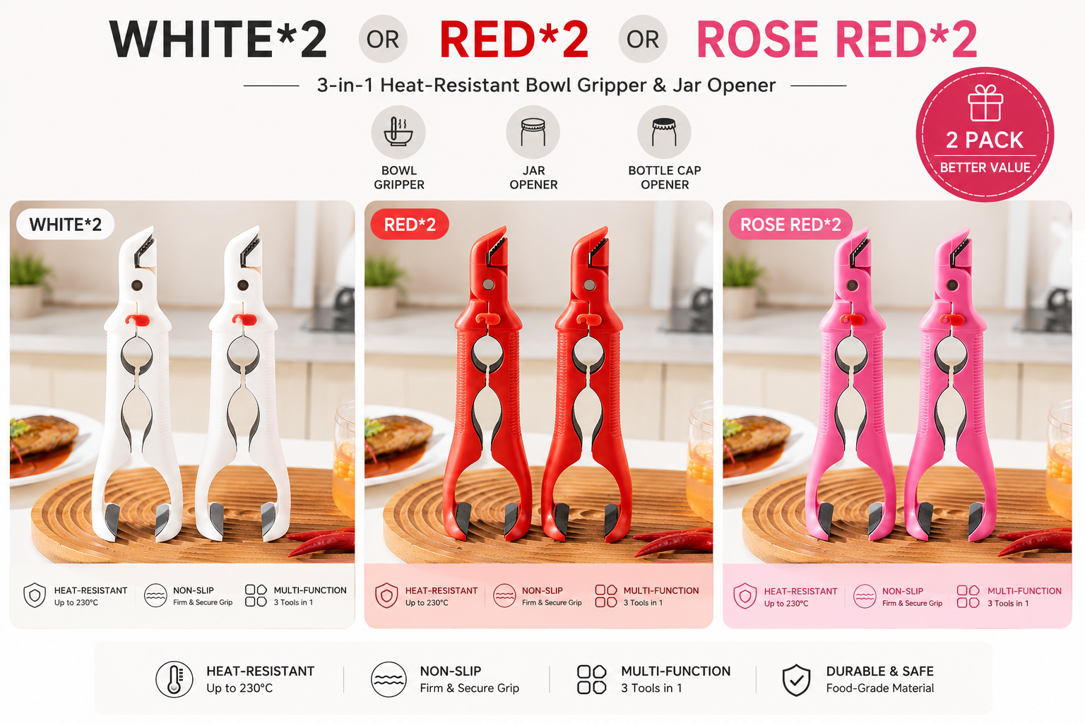 3-in-1 Heat-Resistant Bowl Gripper & Jar Opener