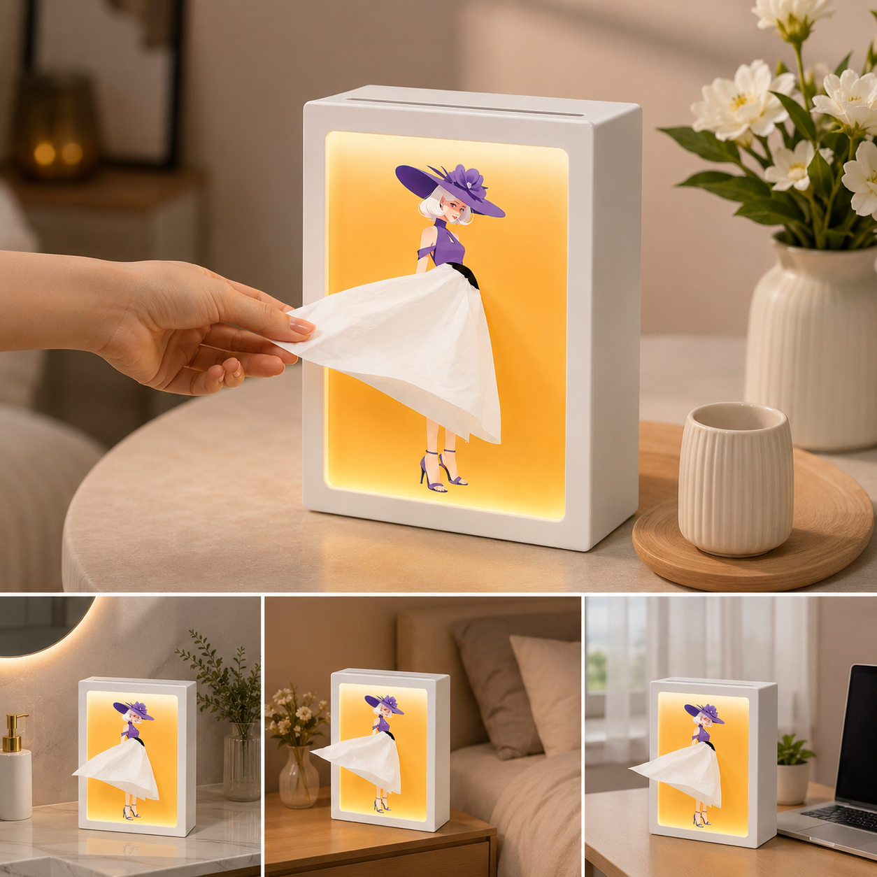  ✨ DIY Lady Skirt Tissue Box Holder with Light & 3 Art Inserts🩰