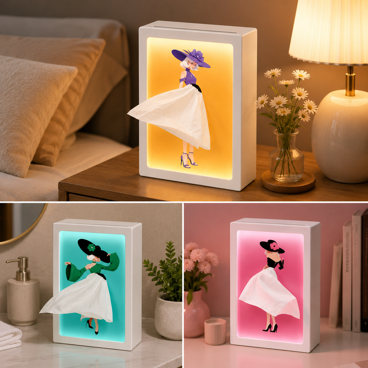  ✨ DIY Lady Skirt Tissue Box Holder with Light & 3 Art Inserts🩰
