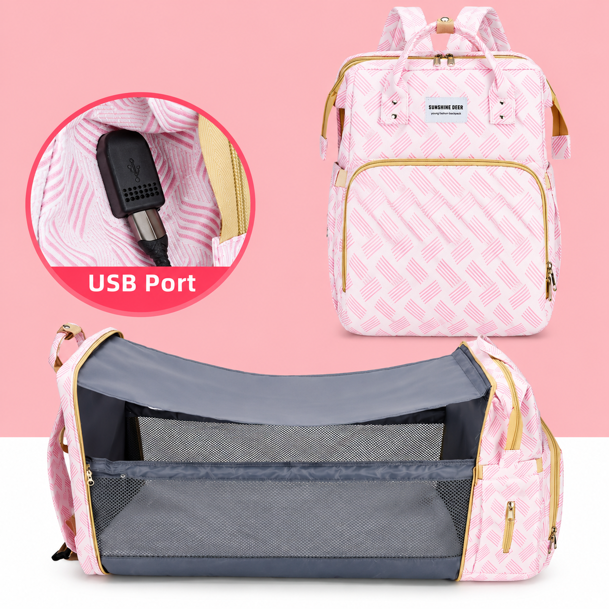 Foldable Baby Diaper Backpack with Changing Mat