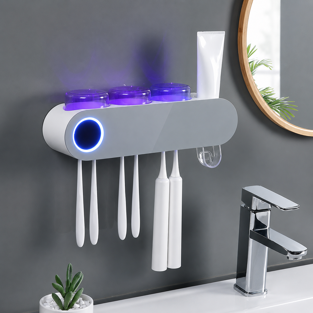 Smart UV Toothbrush Holder & Bathroom Organizer