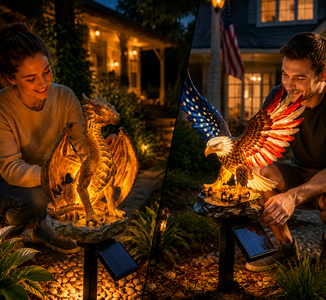 💥 LAST DAY 50% OFF 🐉🦅 Solar Dragon & Eagle Garden Lights – Golden Glow Outdoor Decor
