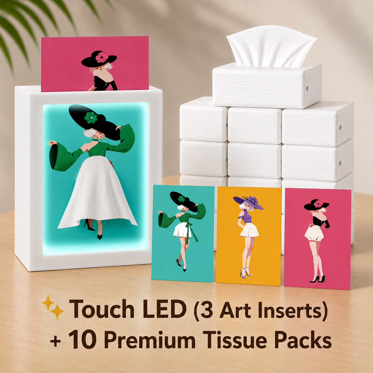  ✨ DIY Lady Skirt Tissue Box Holder with Light & 3 Art Inserts🩰