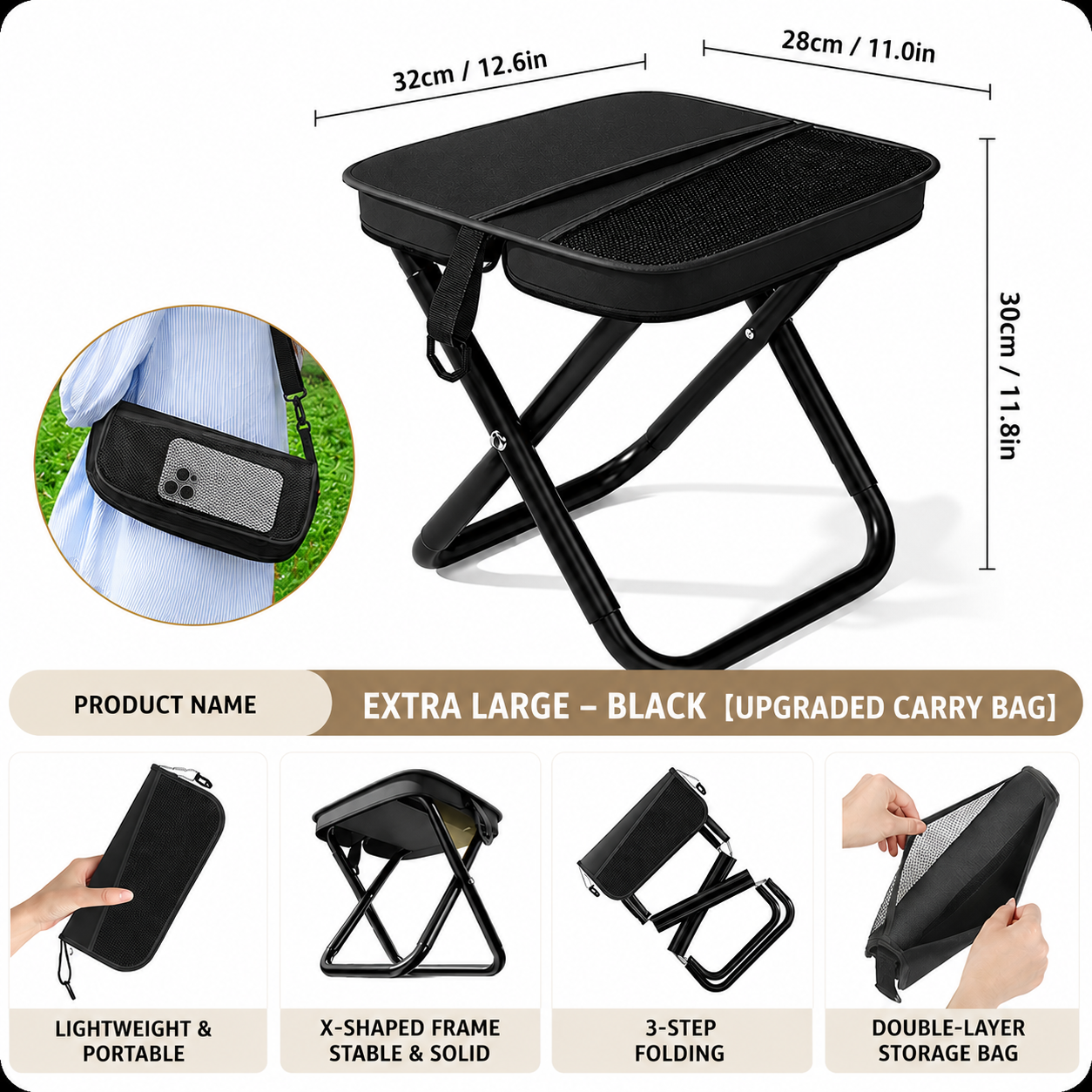 3-in-1 Portable Folding Camping Stool Backpack