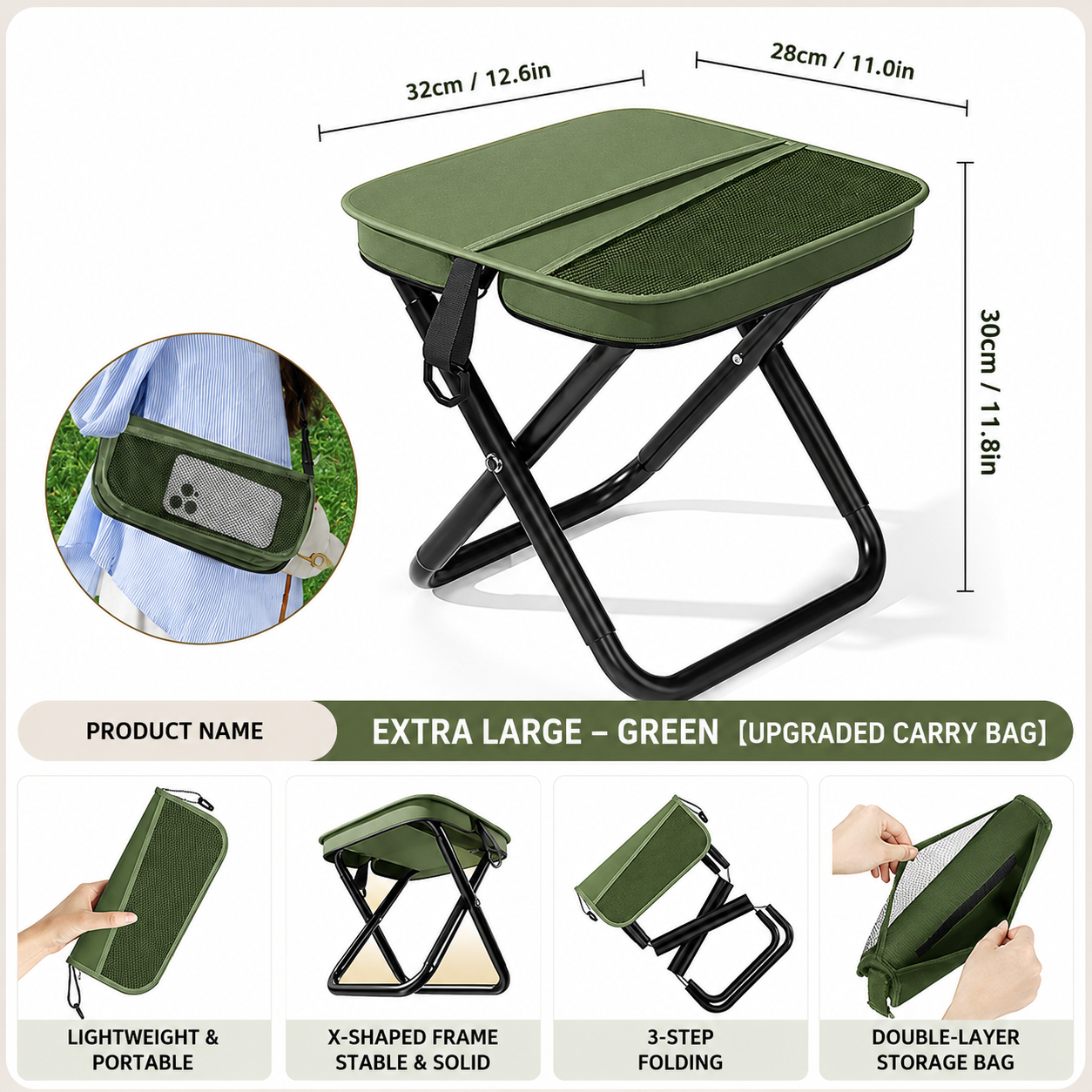 3-in-1 Portable Folding Camping Stool Backpack
