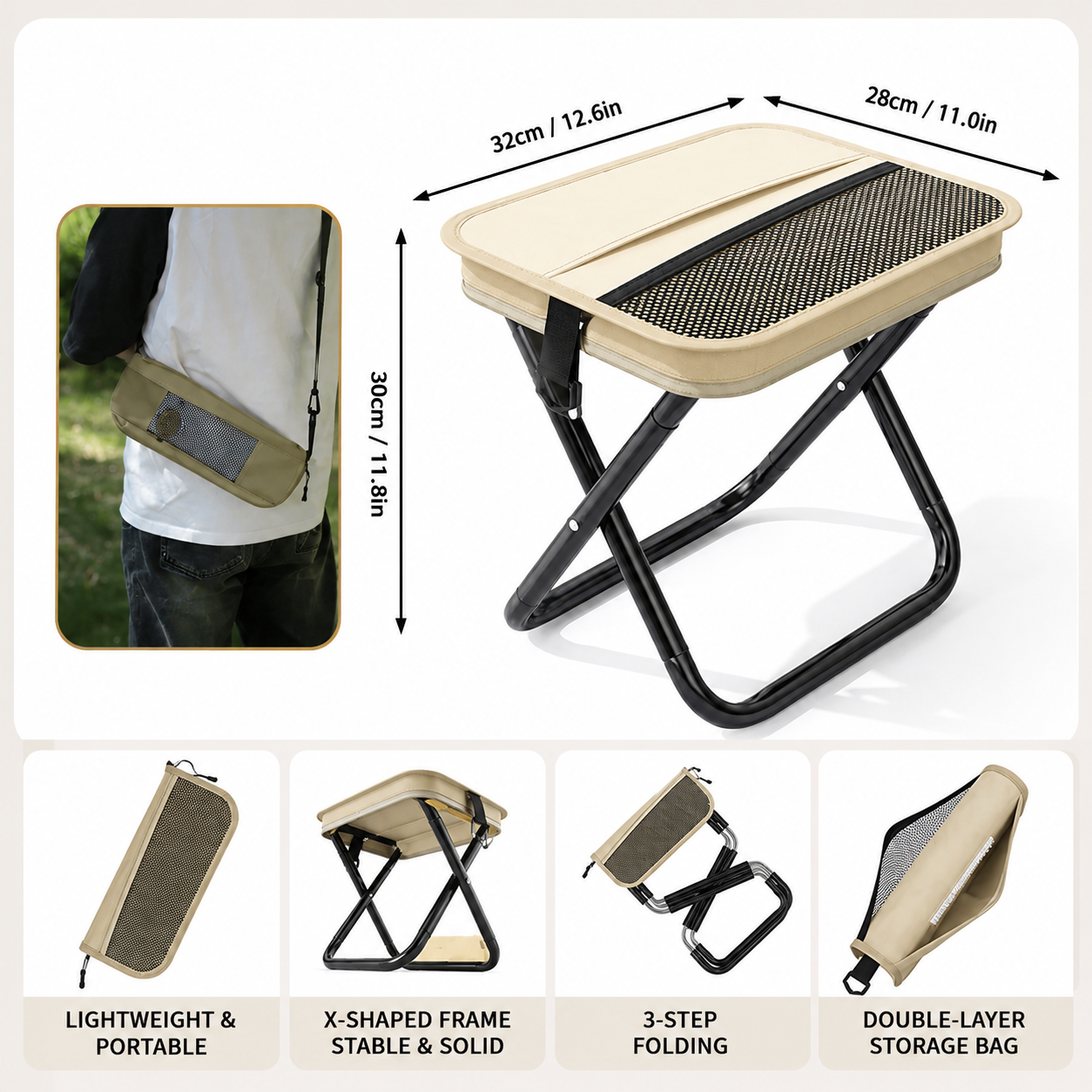 3-in-1 Portable Folding Camping Stool Backpack