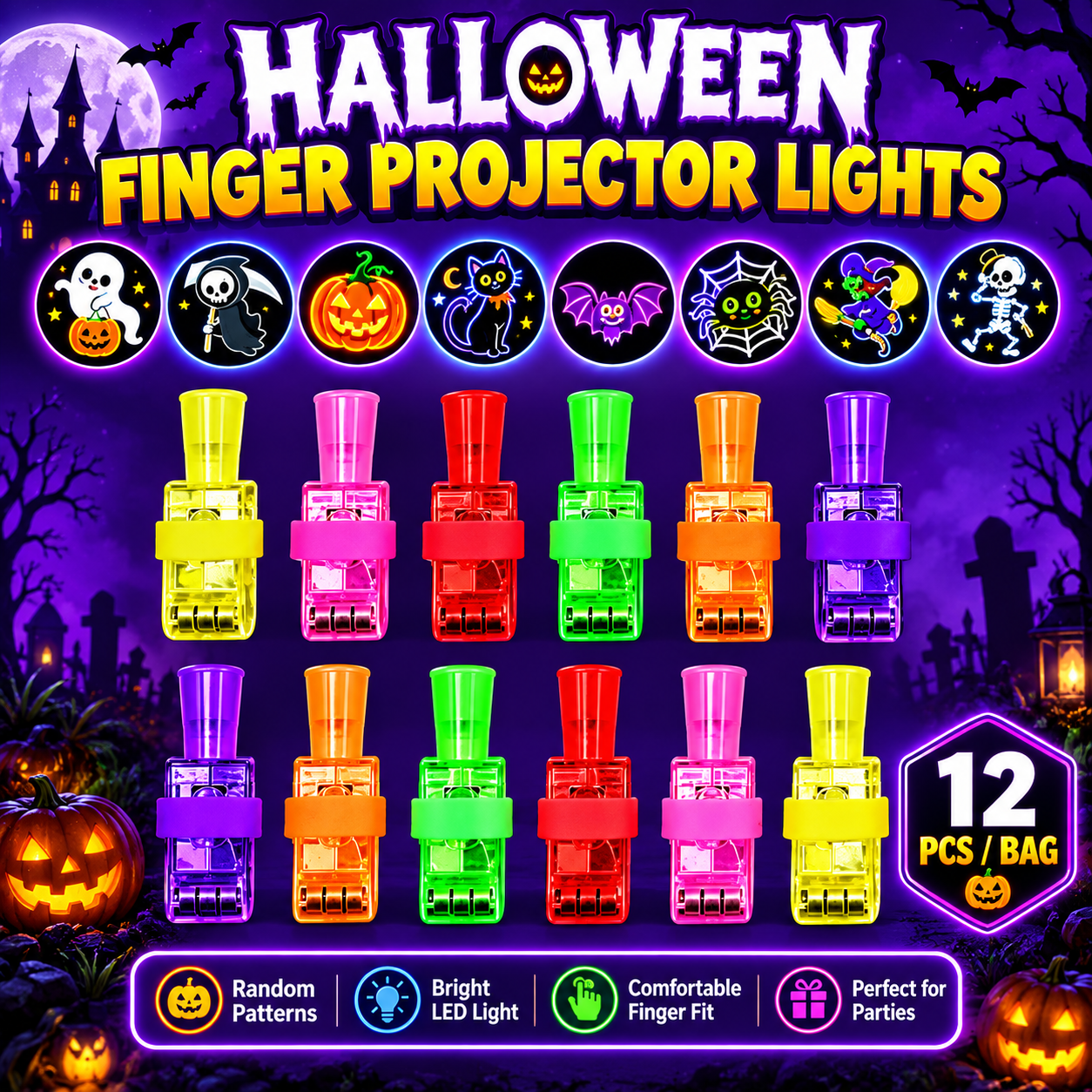 12PCS Halloween LED Finger Lights