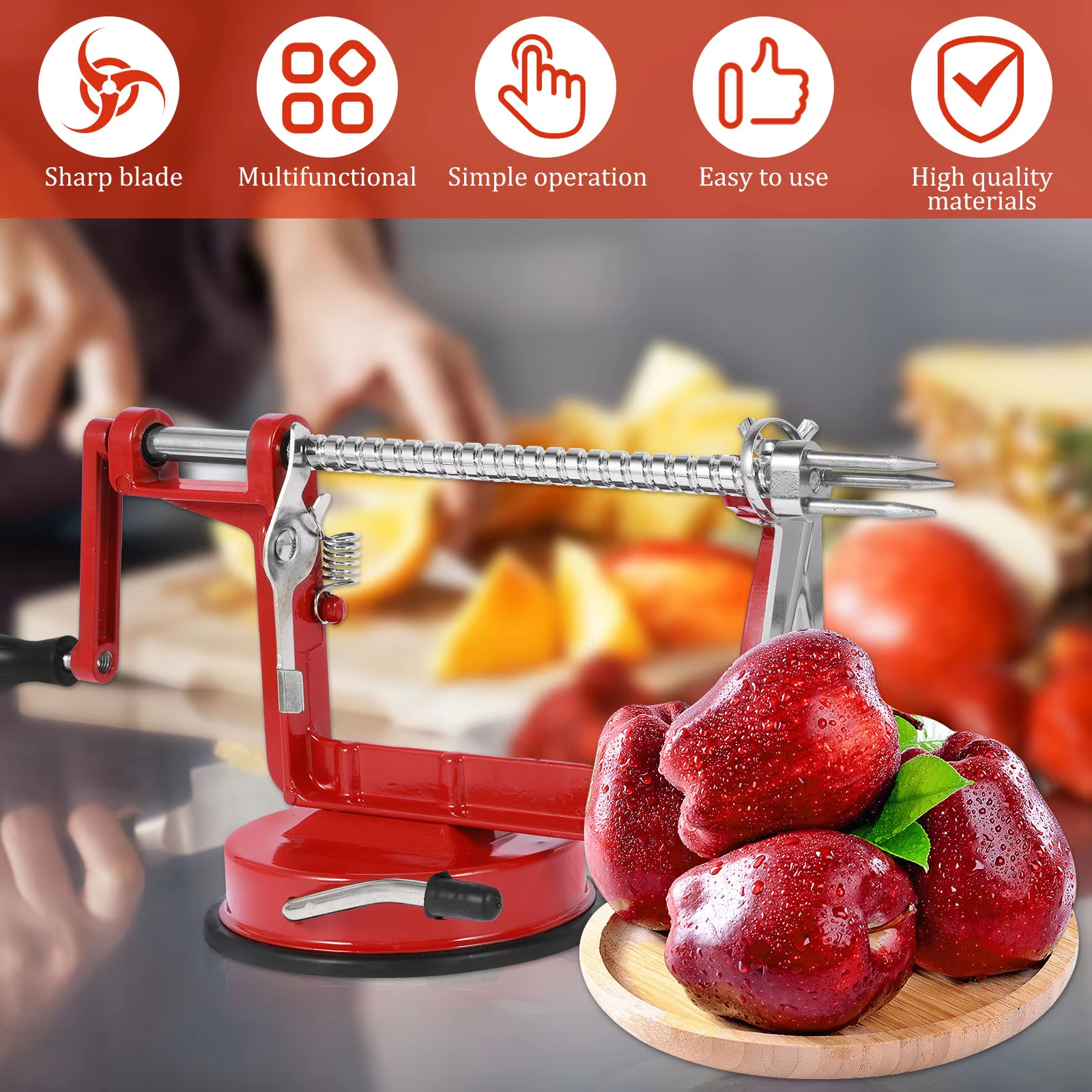 3-in-1 Hand Crank Fruit Peeler – Peel, Slice & Core