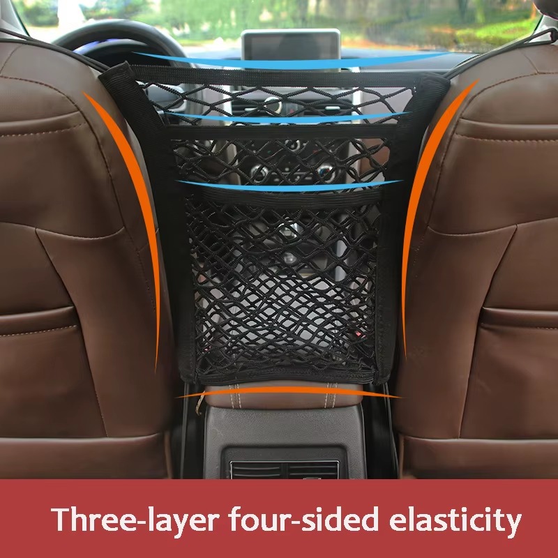 Car Seat Storage Net Bag – Stretchable Pet Barrier & Organizer