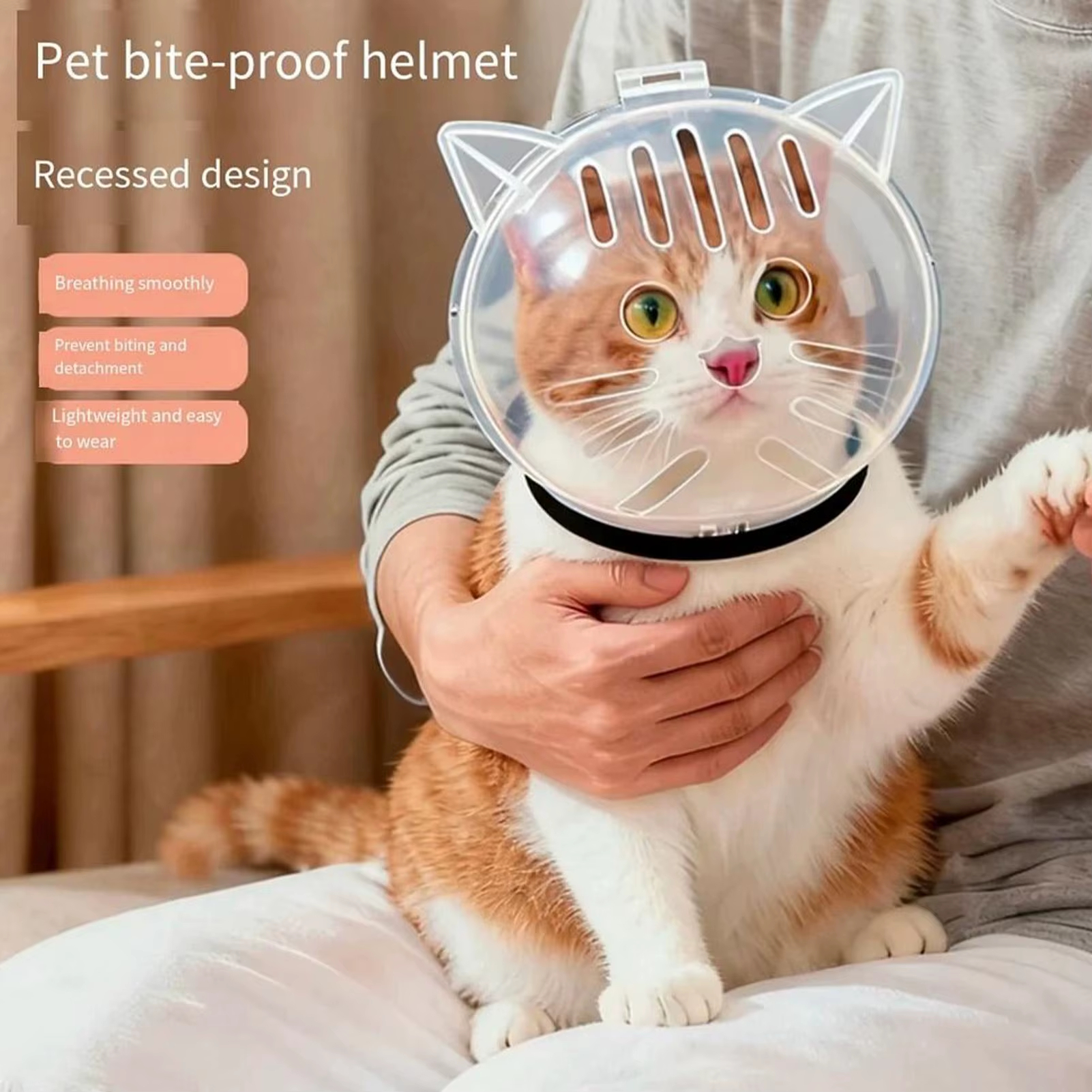 Transparent Cat Grooming Helmet – Breathable Anti-Bite Protective Bubble Muzzle