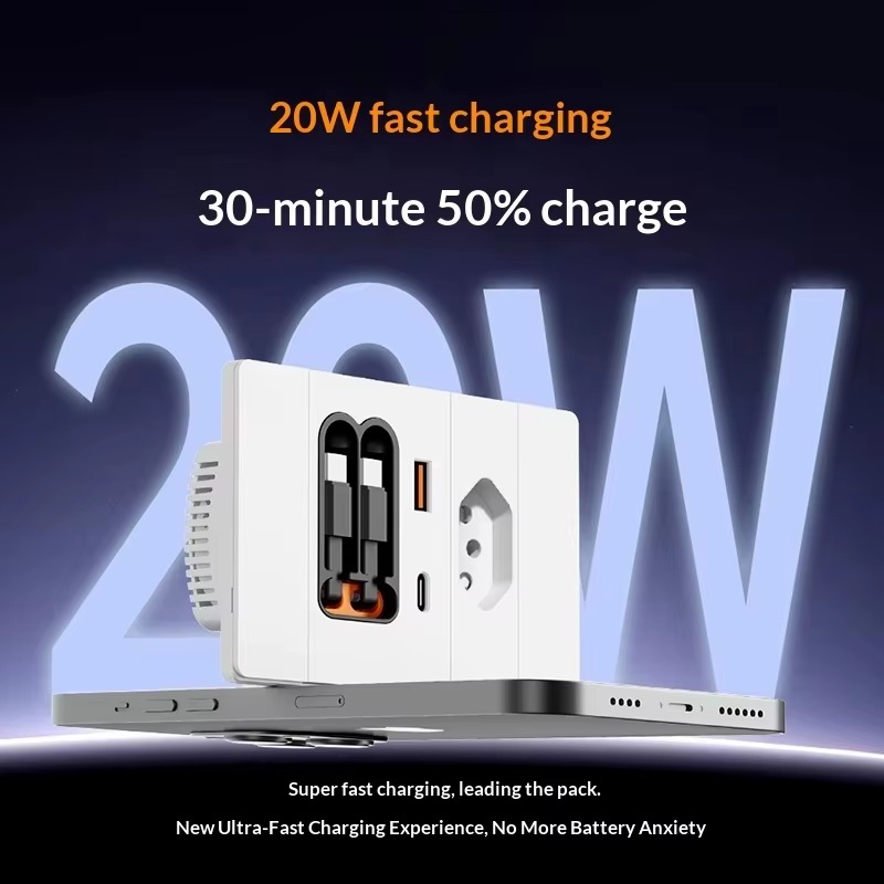 20W Retractable Cable Wall Socket – USB-C Fast Charging Power Outlet for Brazil