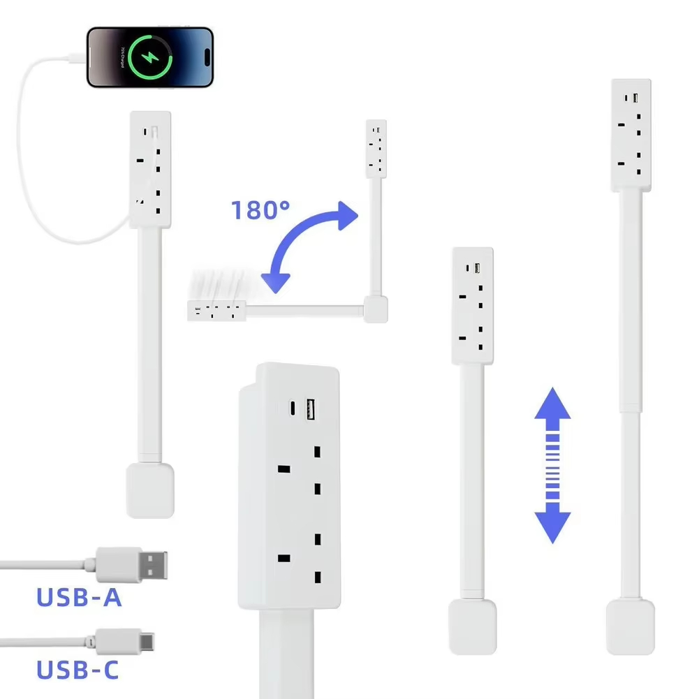 Retractable Outlet Extender with USB-A & USB-C – US/UK/AU