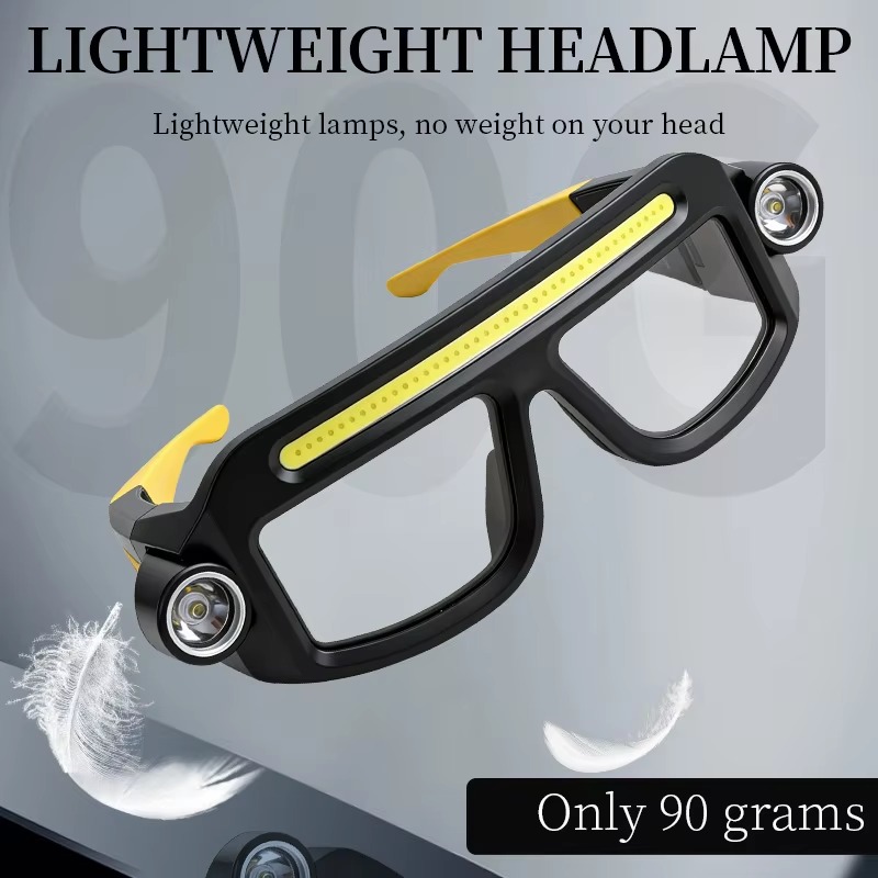 Rechargeable COB LED Glasses Headlight – USB-C Hands-Free Work Light with Adjustable Angle for Car Repair & Maintenance
