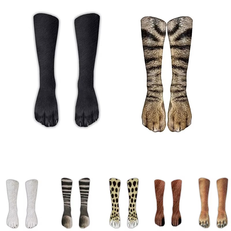 Funny 3D Animal Paw Print Socks – Realistic Cat, Dog & Tiger Novelty Socks