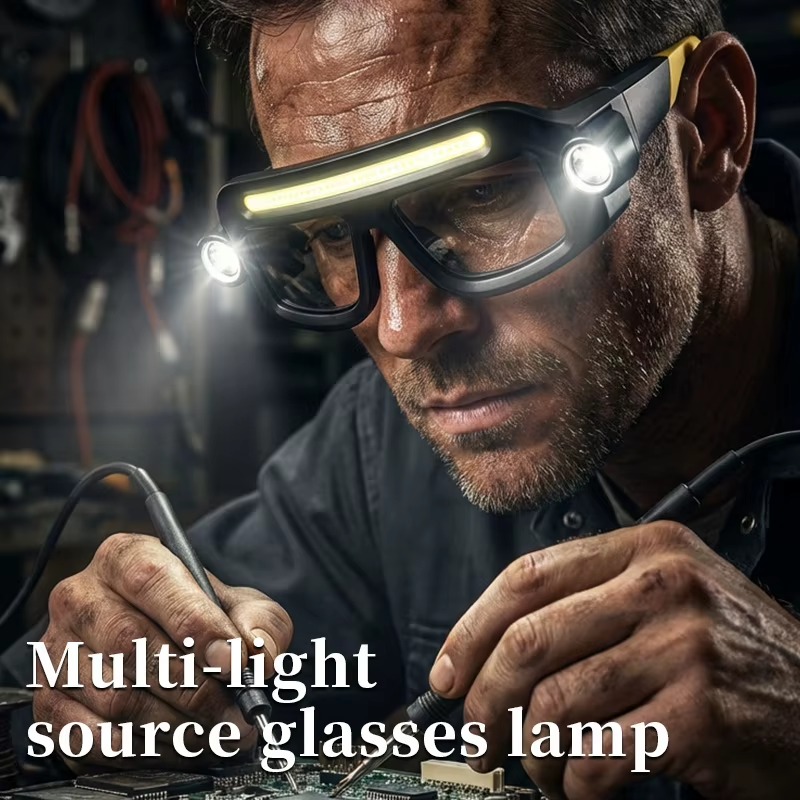 Rechargeable COB LED Glasses Headlight – USB-C Hands-Free Work Light with Adjustable Angle for Car Repair & Maintenance