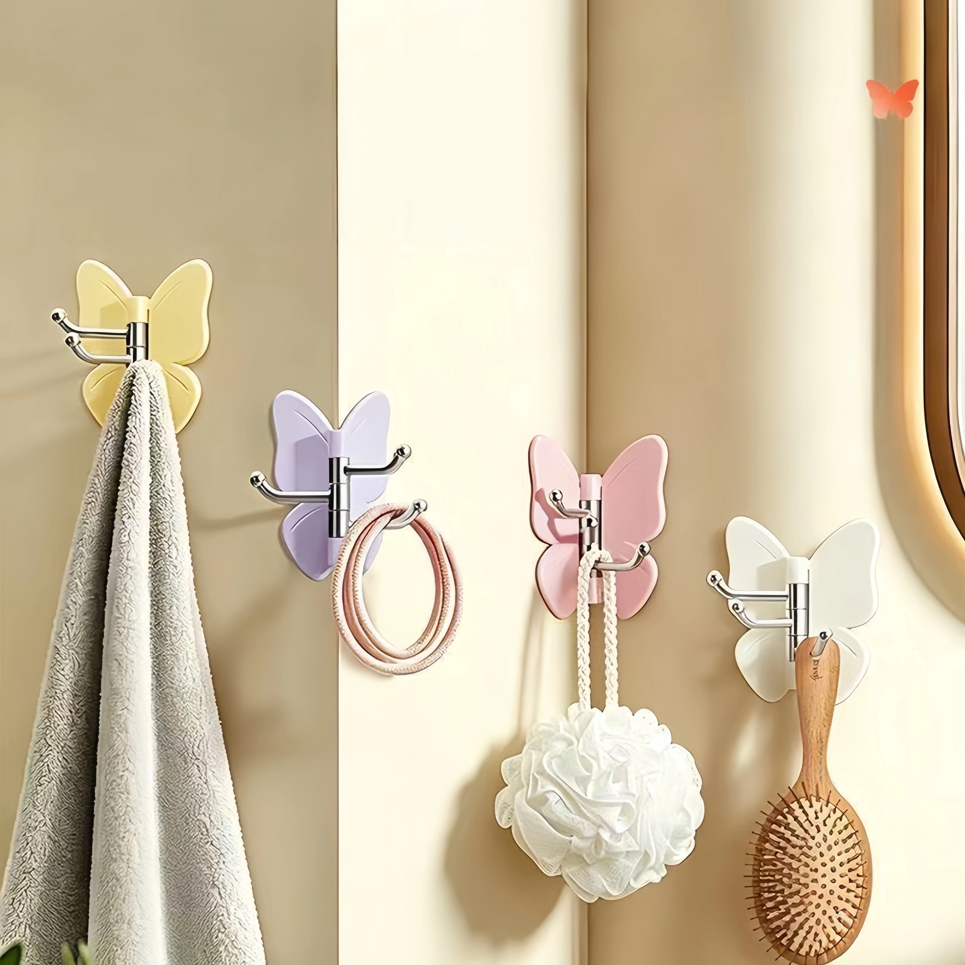 Butterfly Rotating Wall Hook – Punch-Free 3-Hook Organizer