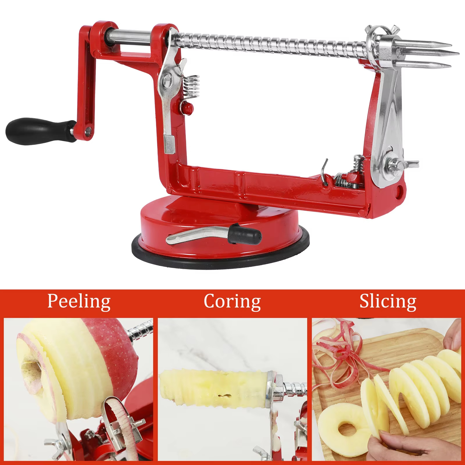 3-in-1 Hand Crank Fruit Peeler – Peel, Slice & Core